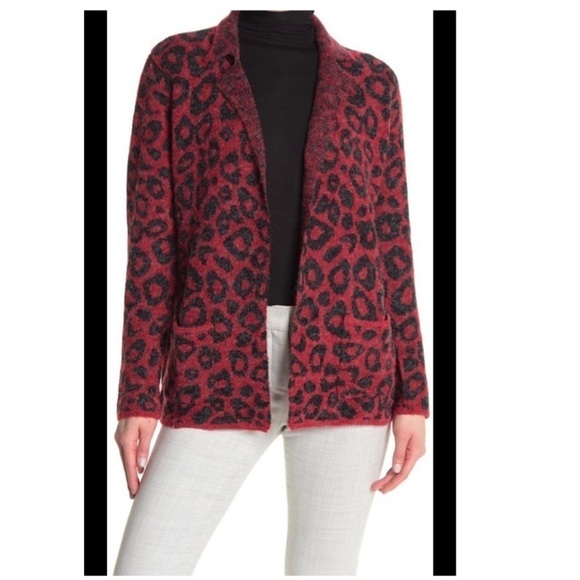 Joseph A open front leopard cardigan red M - Picture 1 of 7